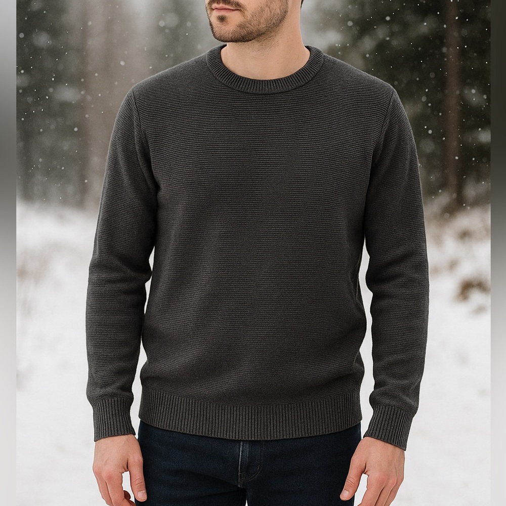 BANANA REPUBLIC Men’s Sweater Dark Gray 100% Cotton Ribbed Crewneck. Size M